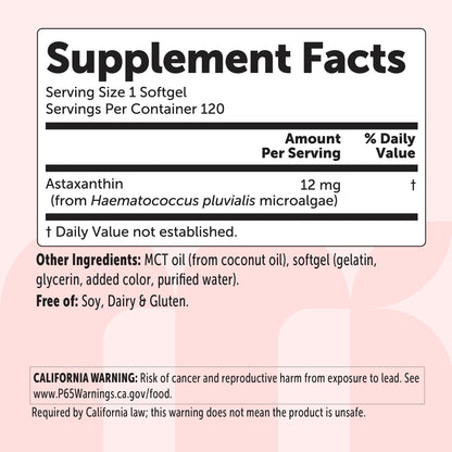 Micro Ingredients Astaxanthin 12mg softgels, tanning pills, Strength Carotenoids Skin Supplement w. 100% Natural Astaxanthin from MicroAlgae